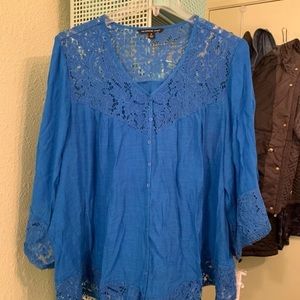 Zac & Rachel Royal Blue Lace Trim Top! 3X